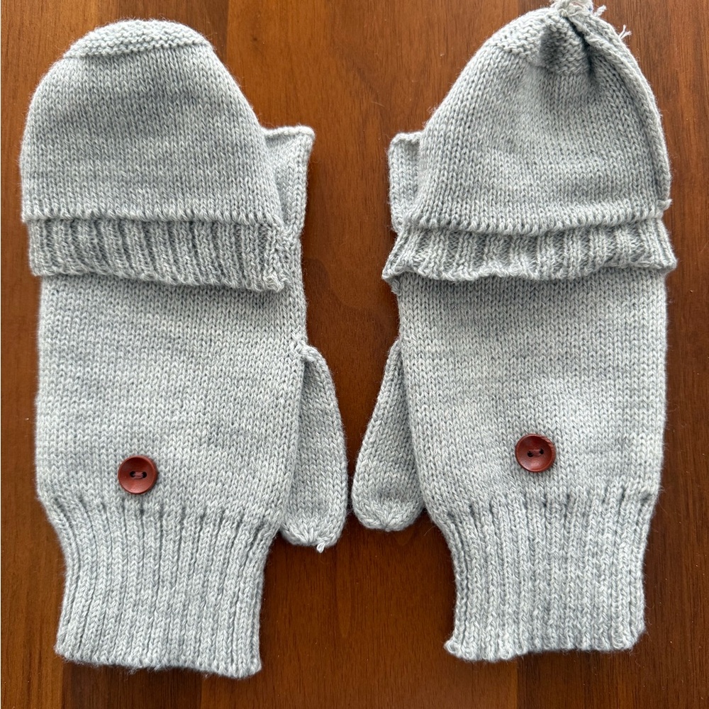 Gray Convertible Mittens with Button Detail
